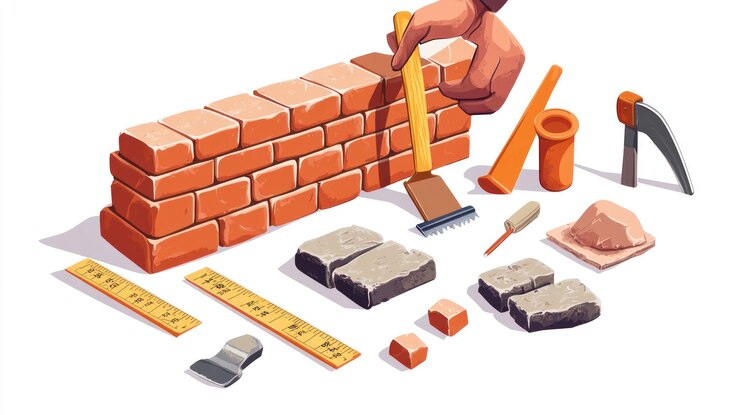 PSD bricklaying tools and bricks for construction