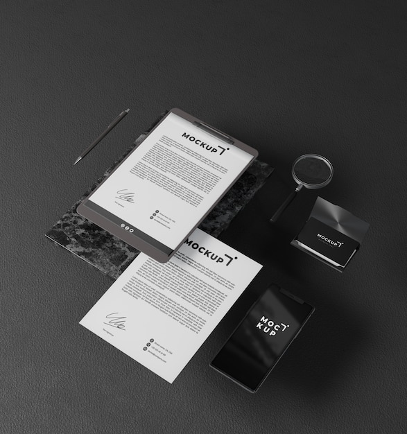 Briefpapier-Mockup-Design im schwarzen Stil