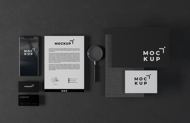 PSD briefpapier-mockup-design im schwarzen stil