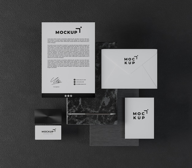 Briefpapier-Mockup-Design im schwarzen Stil