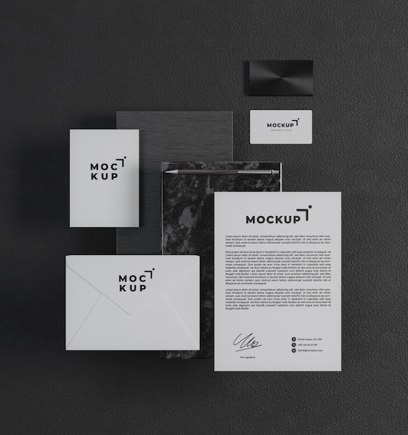 PSD briefpapier-mockup-design im schwarzen stil