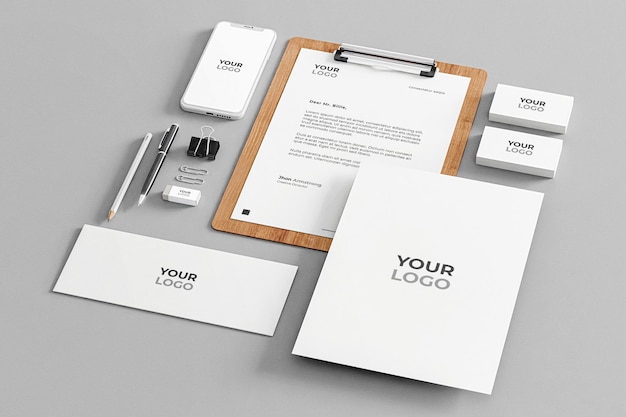 Briefpapier Mockup White Realistic Business Company mit Telefon