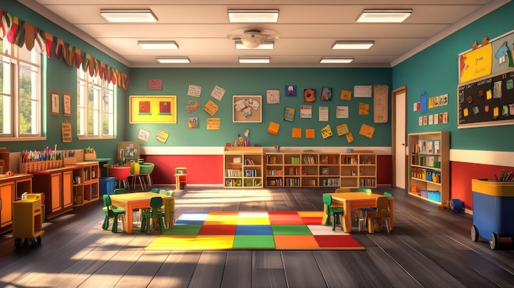 PSD bright and colorful classroom for young children