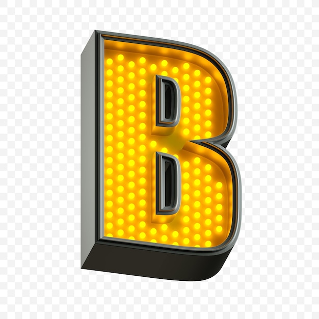 Bright neon alphabet letter  with fluorescent yellow light isolated