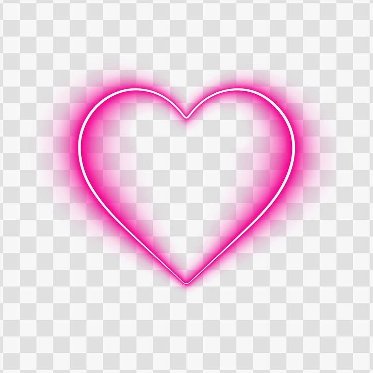 PSD bright neon heart frame border red pink glowing love valentine day card transparent background