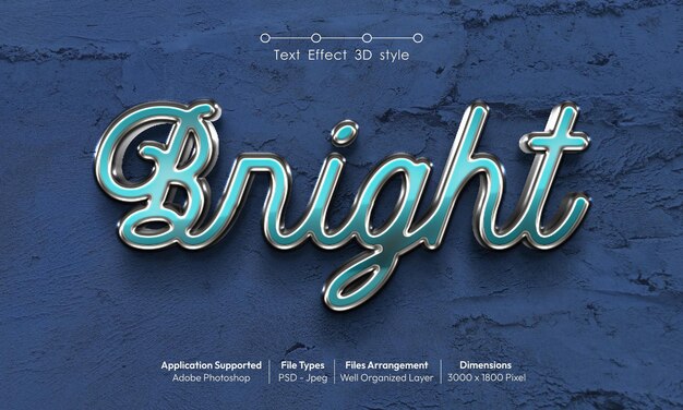 Bright text effect with 3d font style