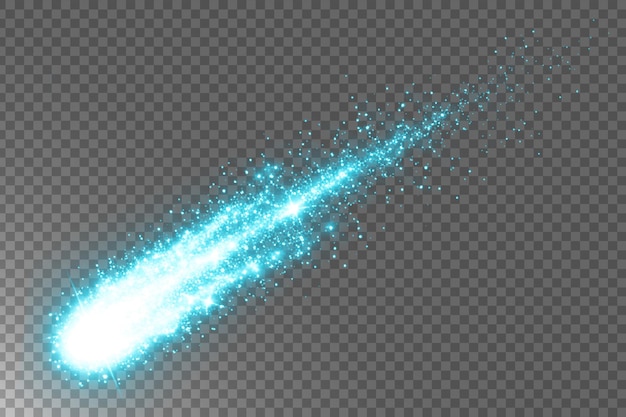 El brillante cometa azul que atraviesa el espacio aislado sobre un fondo transparente