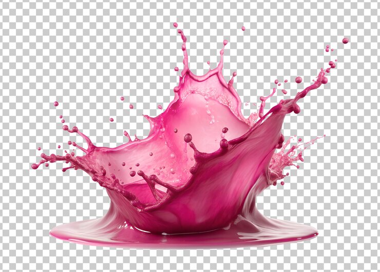 PSD brillante salpicadura de líquido rosado que captura el movimiento dinámico contra un fondo blanco que muestra colores vibrantes y fluidez en el diseño transparente