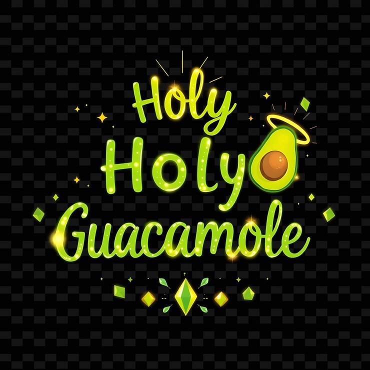 PSD el brillante texto del guacamole sagrado brilla en verde aguacate y oro con diseños de tipografía deliciosos de gli neon