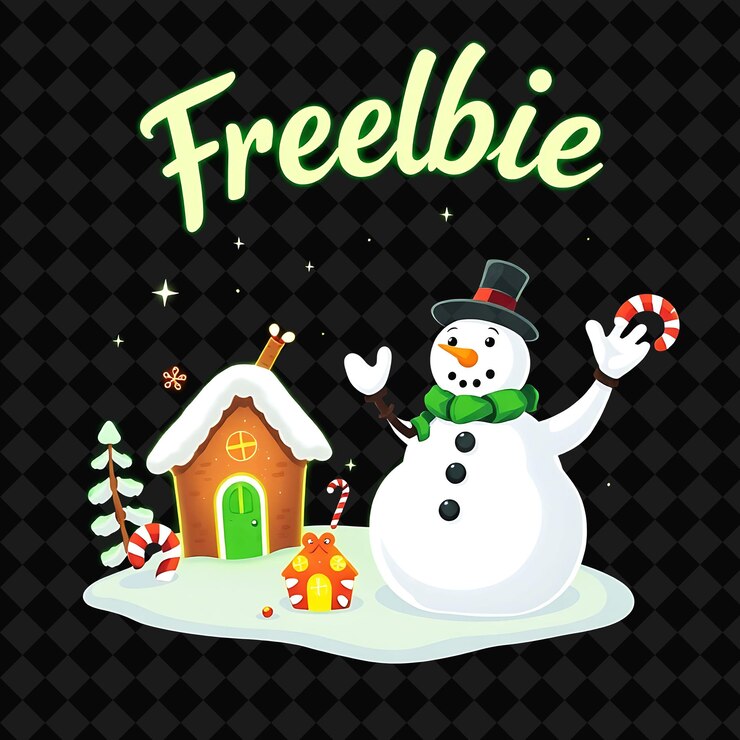 PSD brillanter freebie-text in neon-lime und zesty-grün mit leuchtenden pfefferbrötchenhäusern und peppermi