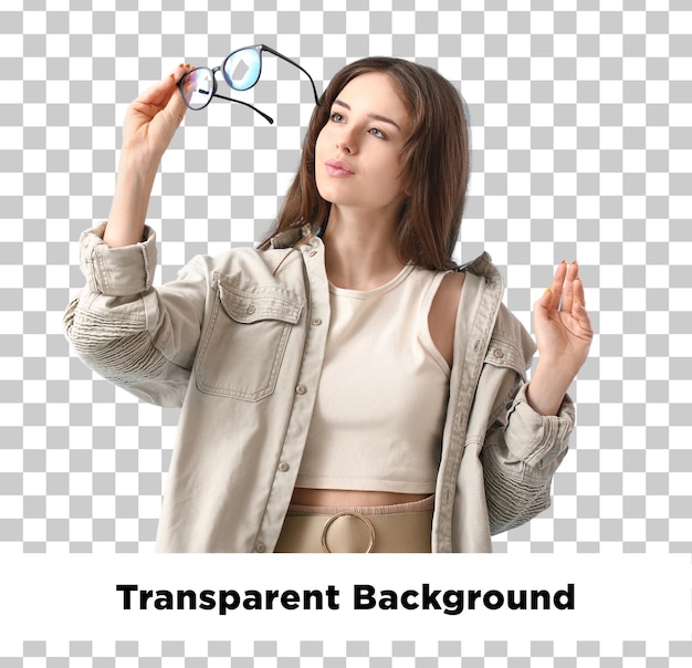 Brille, junges Mädchen, durchsichtiger Hintergrund
