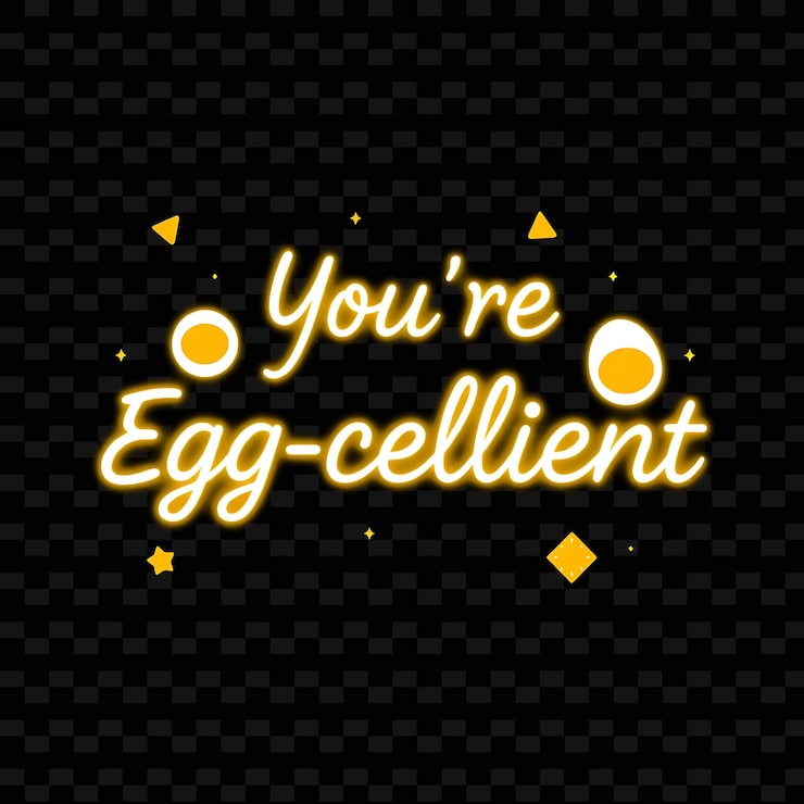 PSD brilliant youre egg cellent texto en amarillo neón y naranja claro con diseño tipográfico delicioso de neón