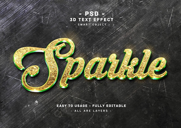 PSD brillo 3d efecto de texto dorado verde