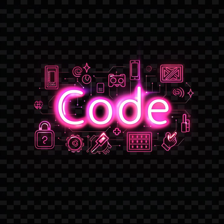 PSD brillo de neón luminoso del texto de código con un ceriso de neón vibrante c png y2k inspirado decorativo