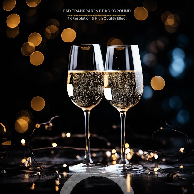 PSD brindando com copos de champanhe contra as luzes de férias