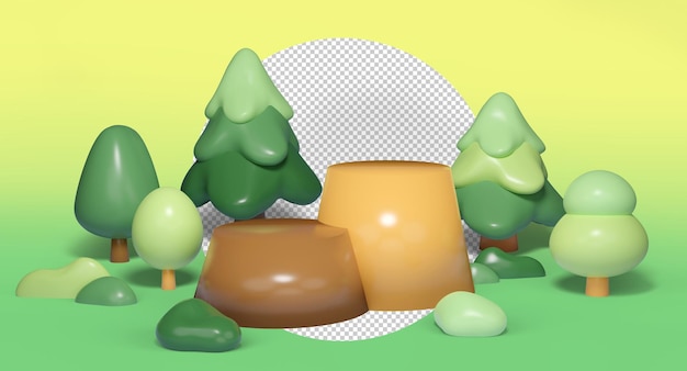 PSD brinquedo da floresta natural árvore fofa criança fresca modelo de pódio de exibição 3d