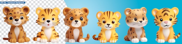 PSD brinquedo de banho de plástico com estilo 3d de um lindo conjunto felino de tigre e leopardo para crianças