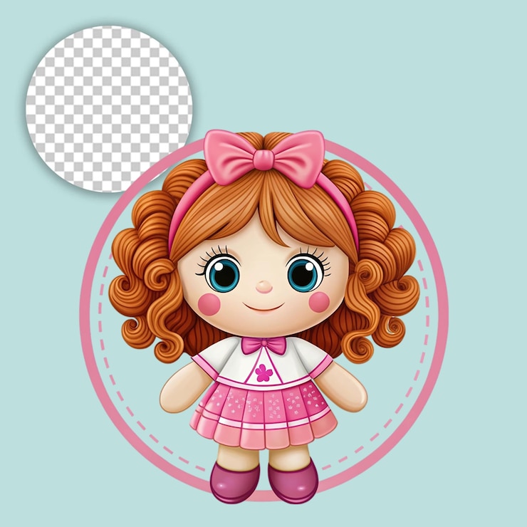 PSD brinquedo de boneca de menina em fundo transparente