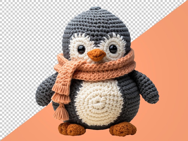 PSD brinquedo de pinguim amigurumi com fundo transparente