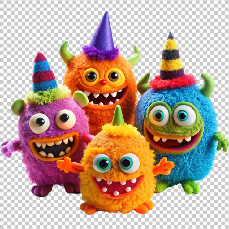 PSD brinquedos monstros coloridos decoração de festa com tema de halloween