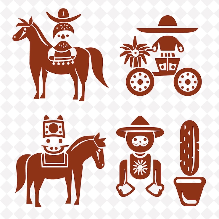 PSD brinquedos tradicionais mexicanos com estilo de arte folclórica icônico mexicano criativo mexicano desenho vetorial de símbolos