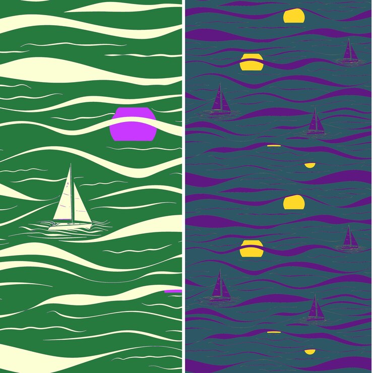 PSD brisa del océano con silueta de velero dispuesta en un diseño vectorial de patrón de flotación natural libre