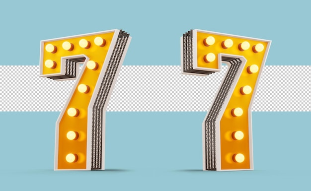 Broadway style light bulb number, 3d rendering