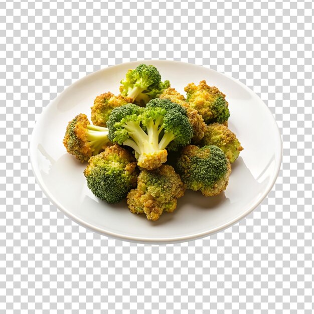 Broccoli Frit Sur Une Plaque Blanche Isolée Sur Un Fond Transparent