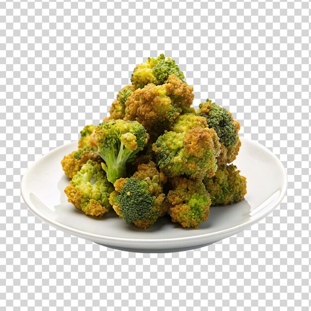 PSD broccoli frit sur une plaque blanche isolée sur un fond transparent