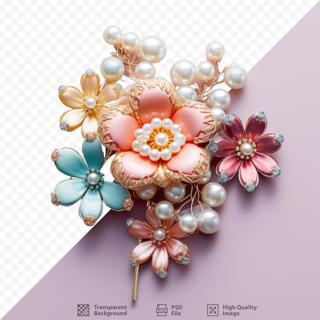 PSD broche diseñado como una flor decorada con perlas de colores.