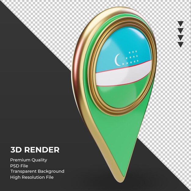 Broche D'emplacement 3d Rendu Du Drapeau De L'ouzbékistan Vue De Gauche