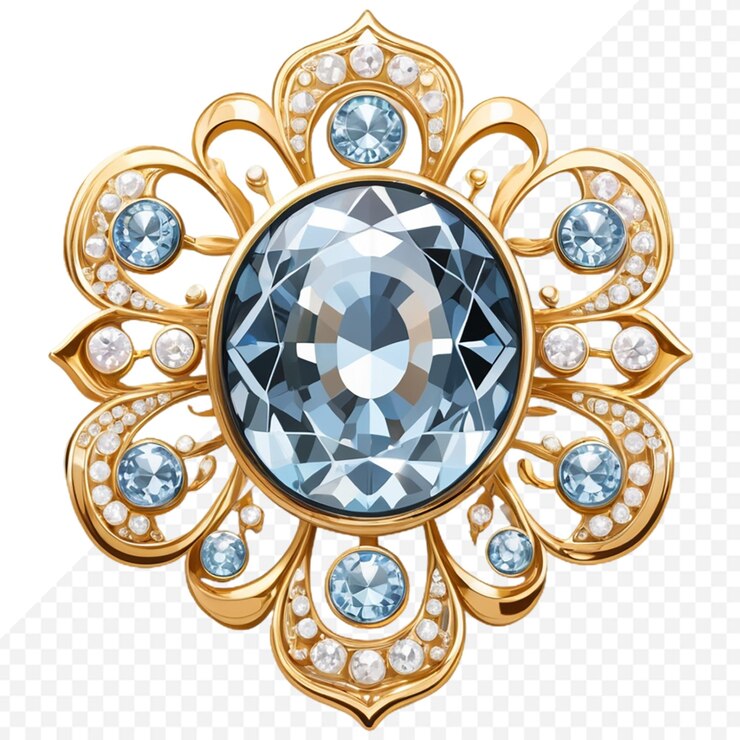 PSD un broche de oro con muchas joyas de fondo transparente