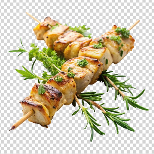 PSD des brochettes de viande avec des herbes et des épices sur un fond transparent