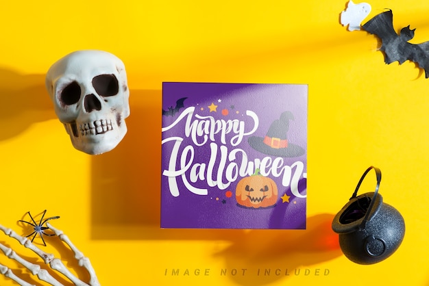 Brochura de maquete de Halloween com decoração.