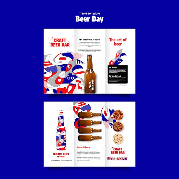 PSD brochura tripla para a celebração do dia da cerveja