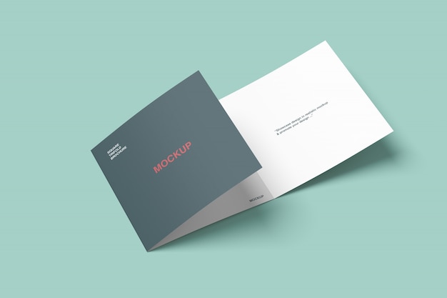 Brochure a tre ante quadrate Mockup Veduta dall'alto