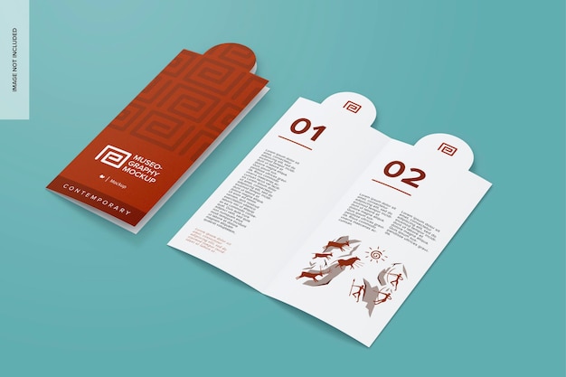 Brochure A4 con piegatura doppia Mockup aperto e chiuso