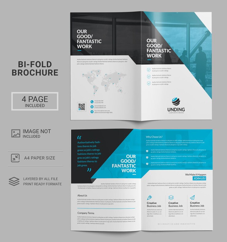 PSD brochure bifold en format papier a4 imprimée dans un fichier prêt à l'impression