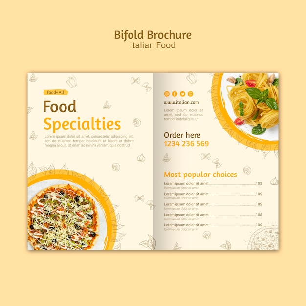 Brochure à deux volets sur la cuisine italienne