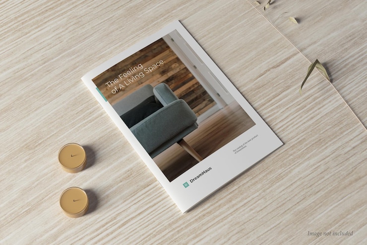 PSD brochure e catalogo mockup copertina vista prospettica