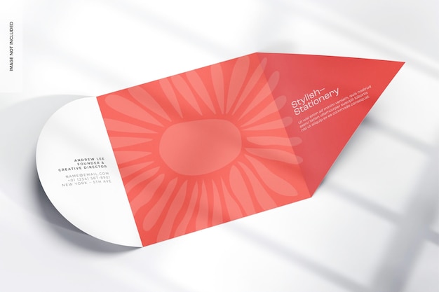 Brochure fustellata con mockup sovrapposto ombra, aperto