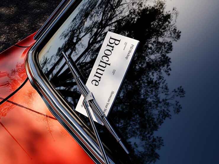 PSD brochure mockup on a car windshield