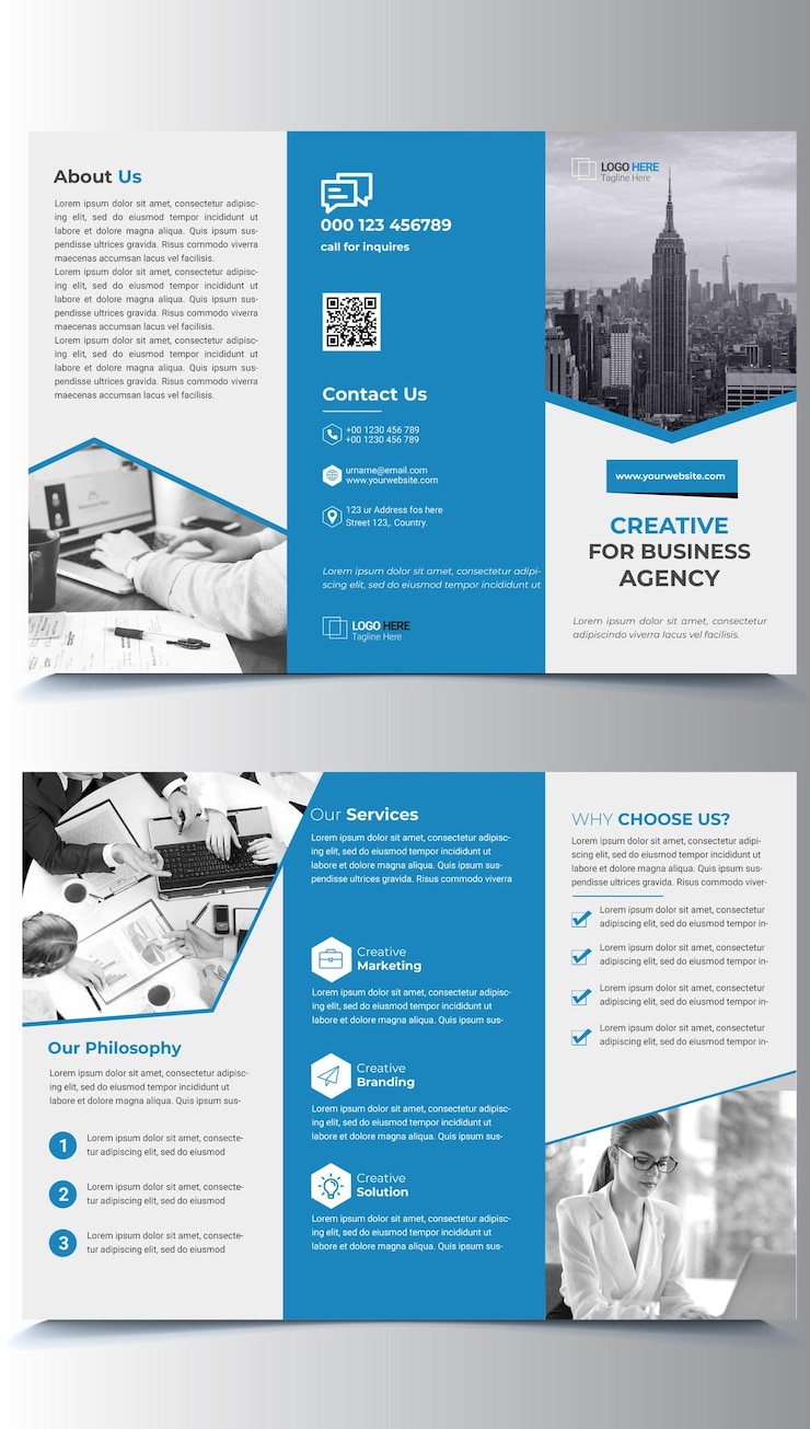 PSD brochure à trois volets pour les entreprises