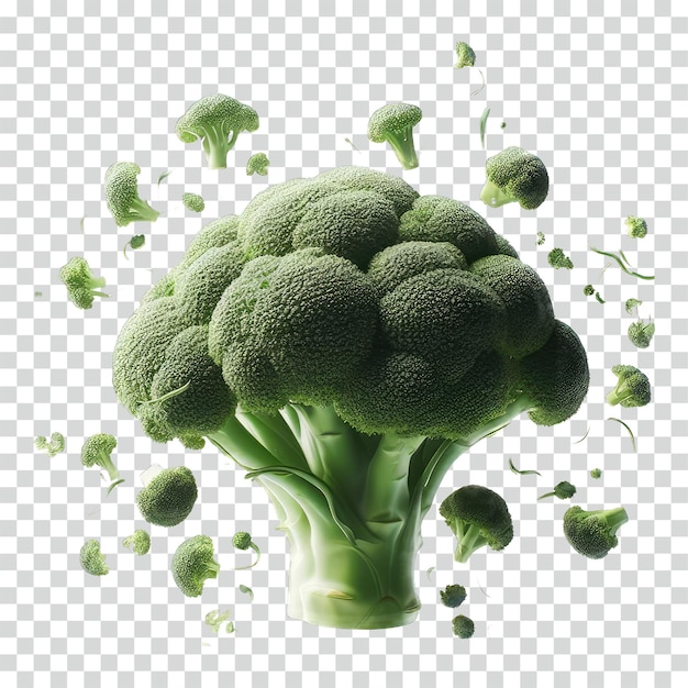 PSD le brocoli flottant sur un fond transparent.