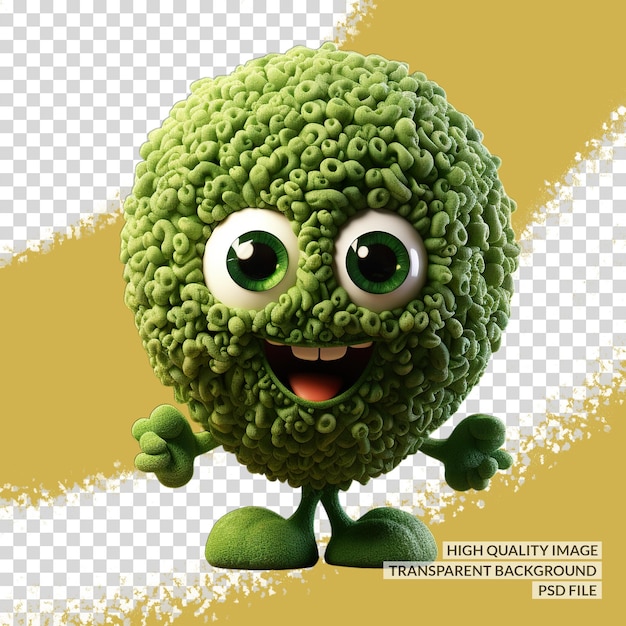 PSD brócoli mascota de dibujos animados 3d png clipart trasfondo aislado transparente