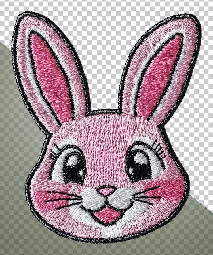 PSD brodado de cabeza de conejo rosa para niños cortado en stock png