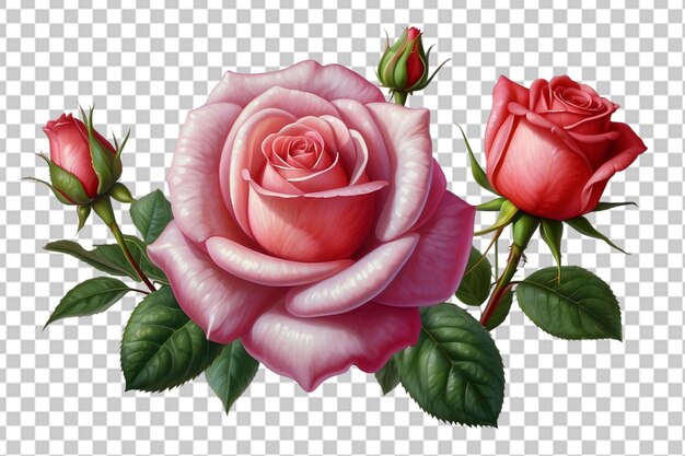 PSD broderie réaliste rose rose douce sur fond transparent isolé