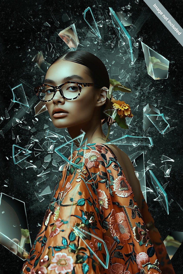 PSD broken glass frame effect editable template for photo editing