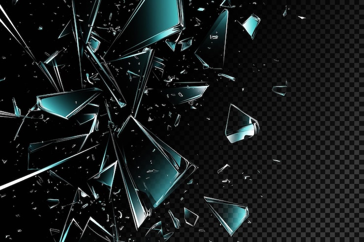 PSD broken glass on a black background shards of glass pieces of glass