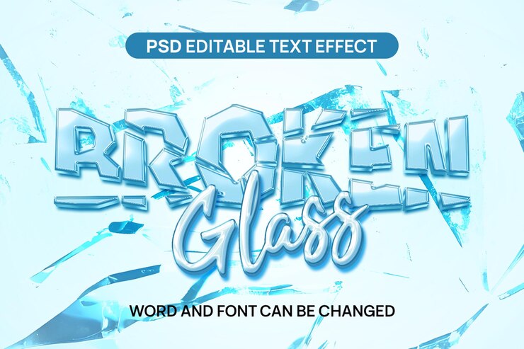 PSD broken glass text effect 3d